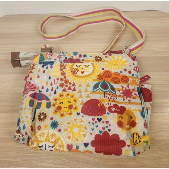Lily Bloom Hello Sunshine Satchel Handbag Purse Crossbody 7 Pockets - Picture 4 of 9